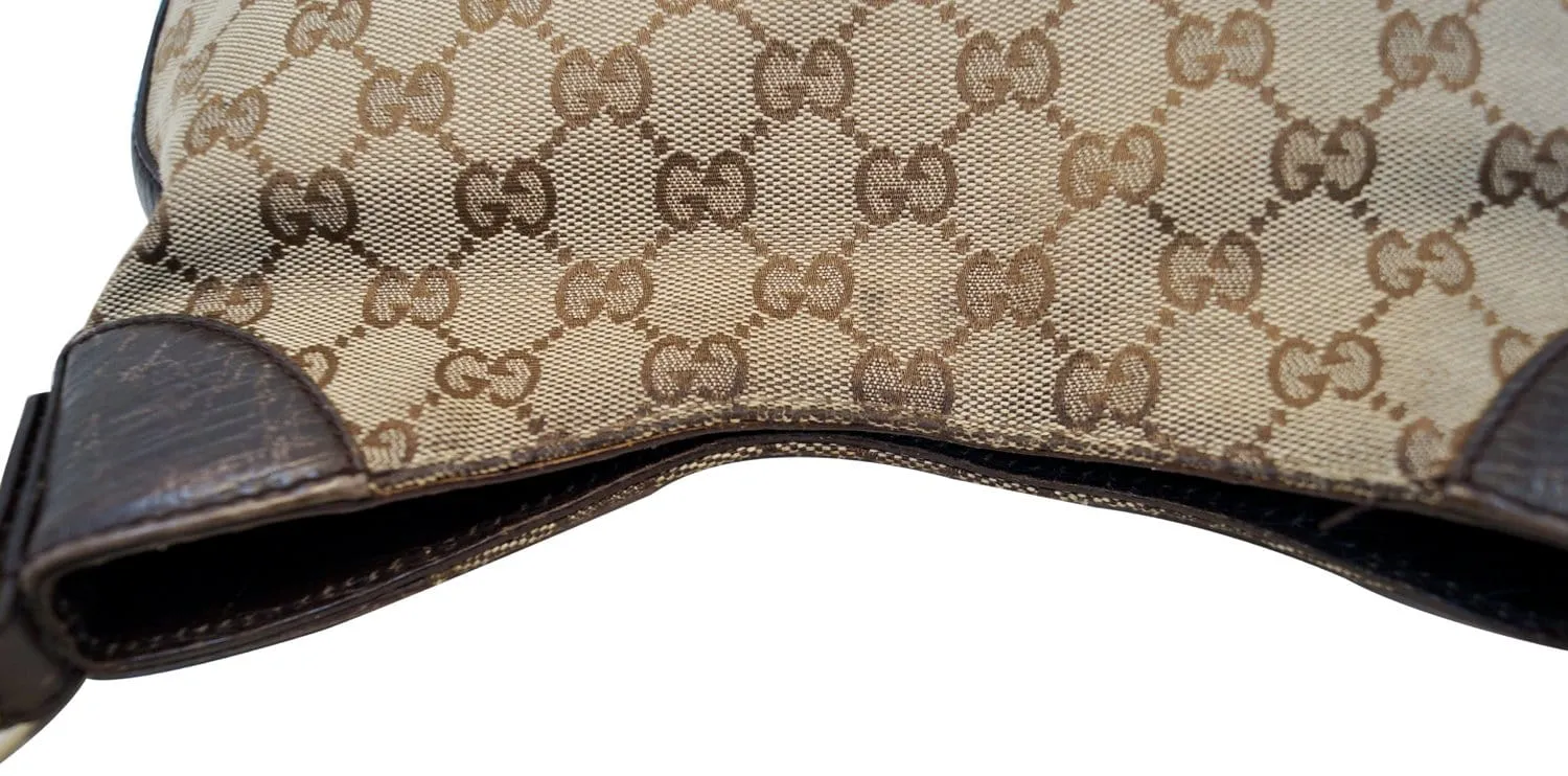 Gucci GG Canvas Beige Ebony Signature Hasler Horsebit Shoulder Bag