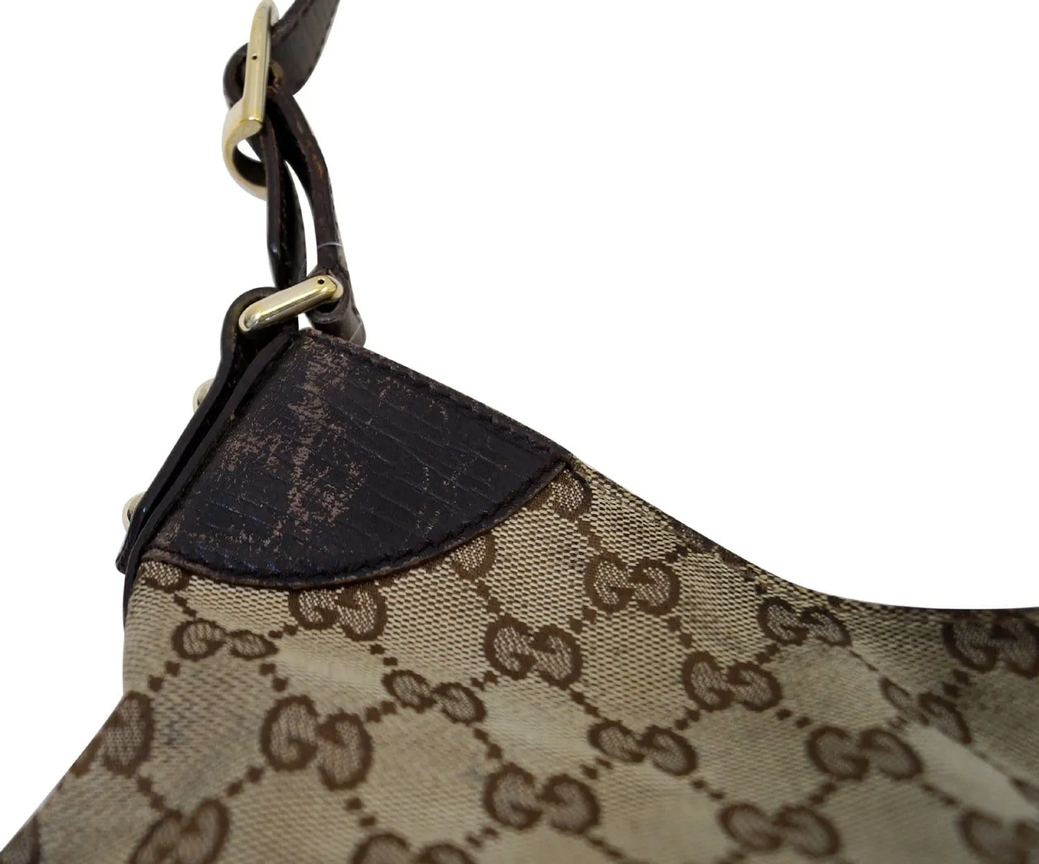 Gucci GG Canvas Beige Ebony Signature Hasler Horsebit Shoulder Bag