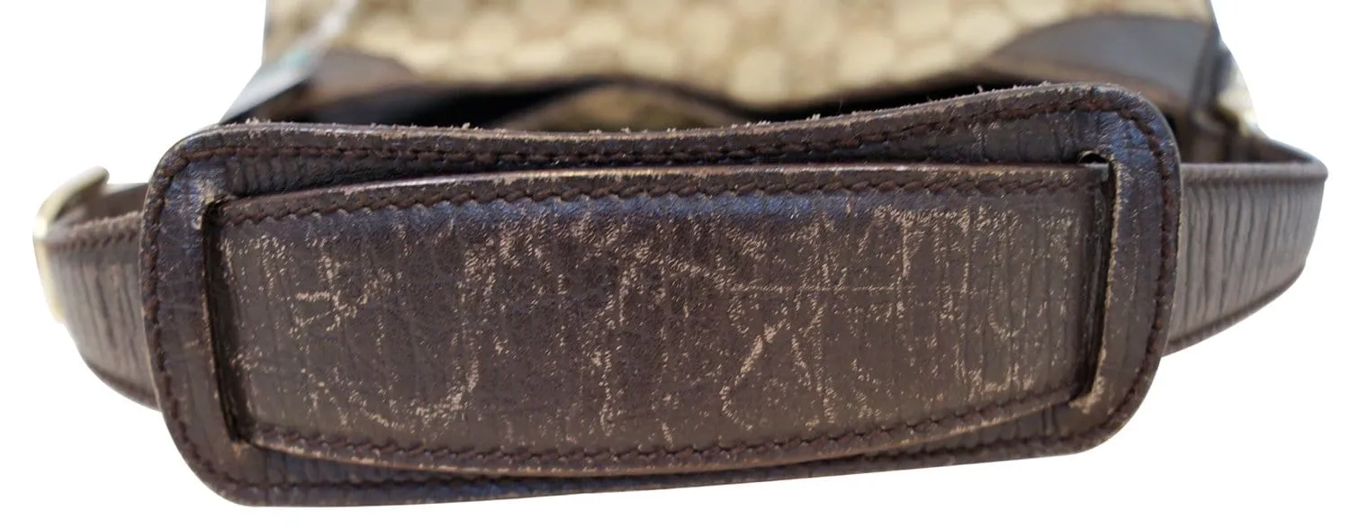 Gucci GG Canvas Beige Ebony Signature Hasler Horsebit Shoulder Bag
