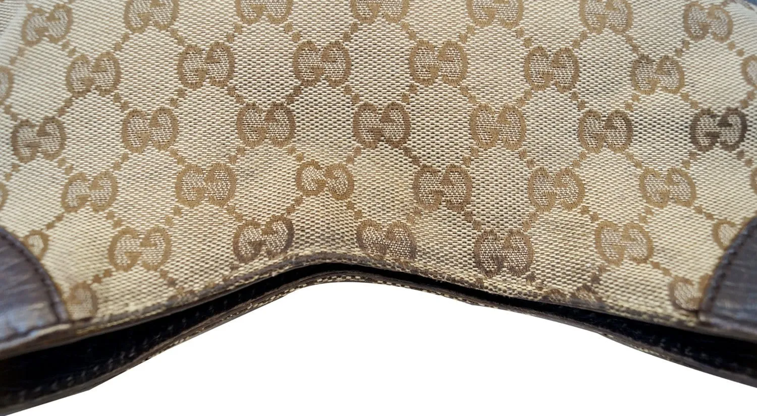 Gucci GG Canvas Beige Ebony Signature Hasler Horsebit Shoulder Bag