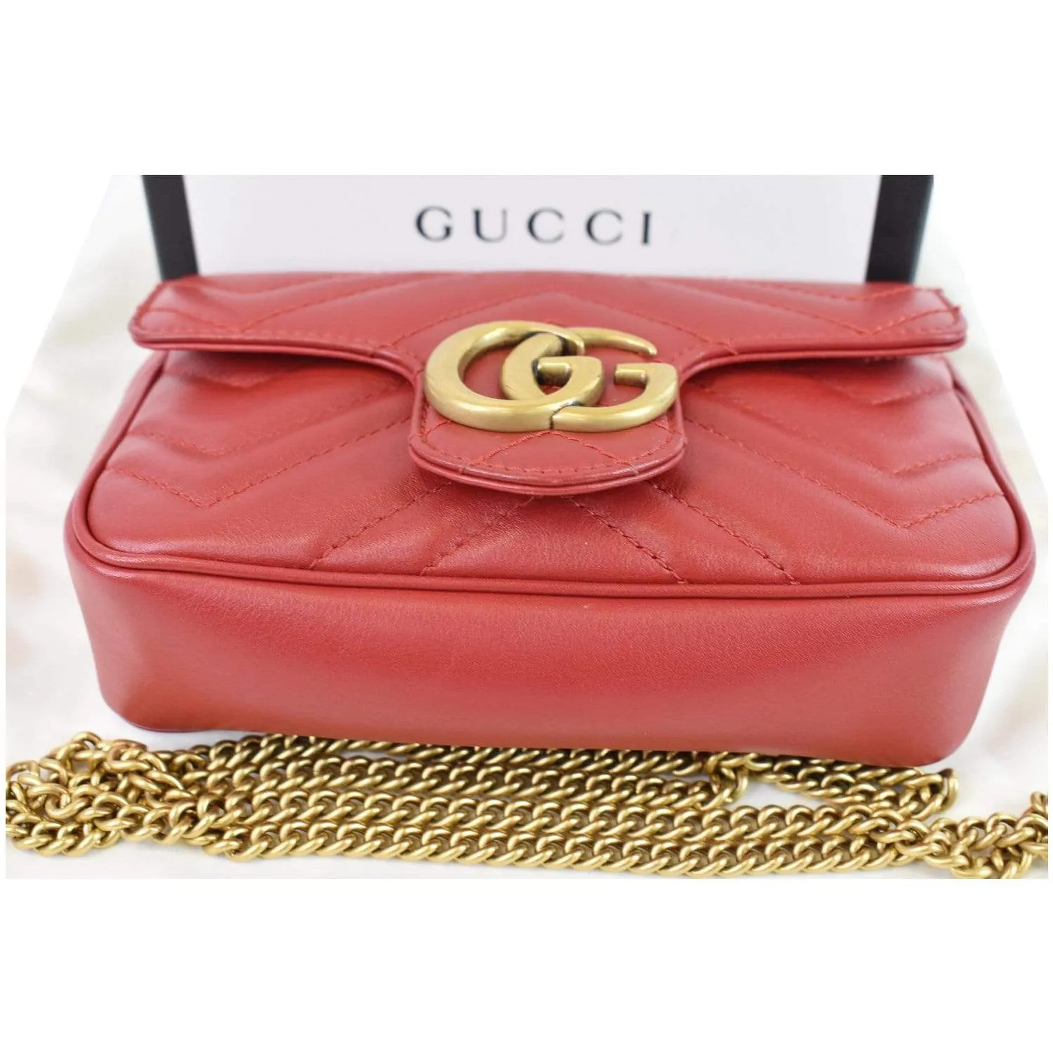 GUCCI GG Marmont Matelasse Leather Super Mini Crossbody Bag Red - 25% OFF