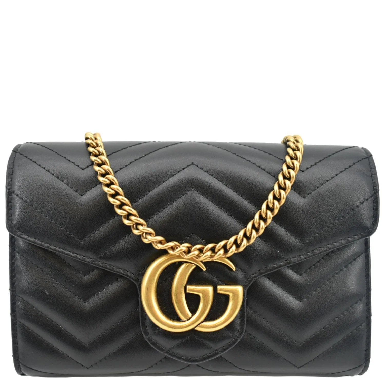GUCCI GG Marmont Mini Matelasse Leather Crossbody Bag Black 474575