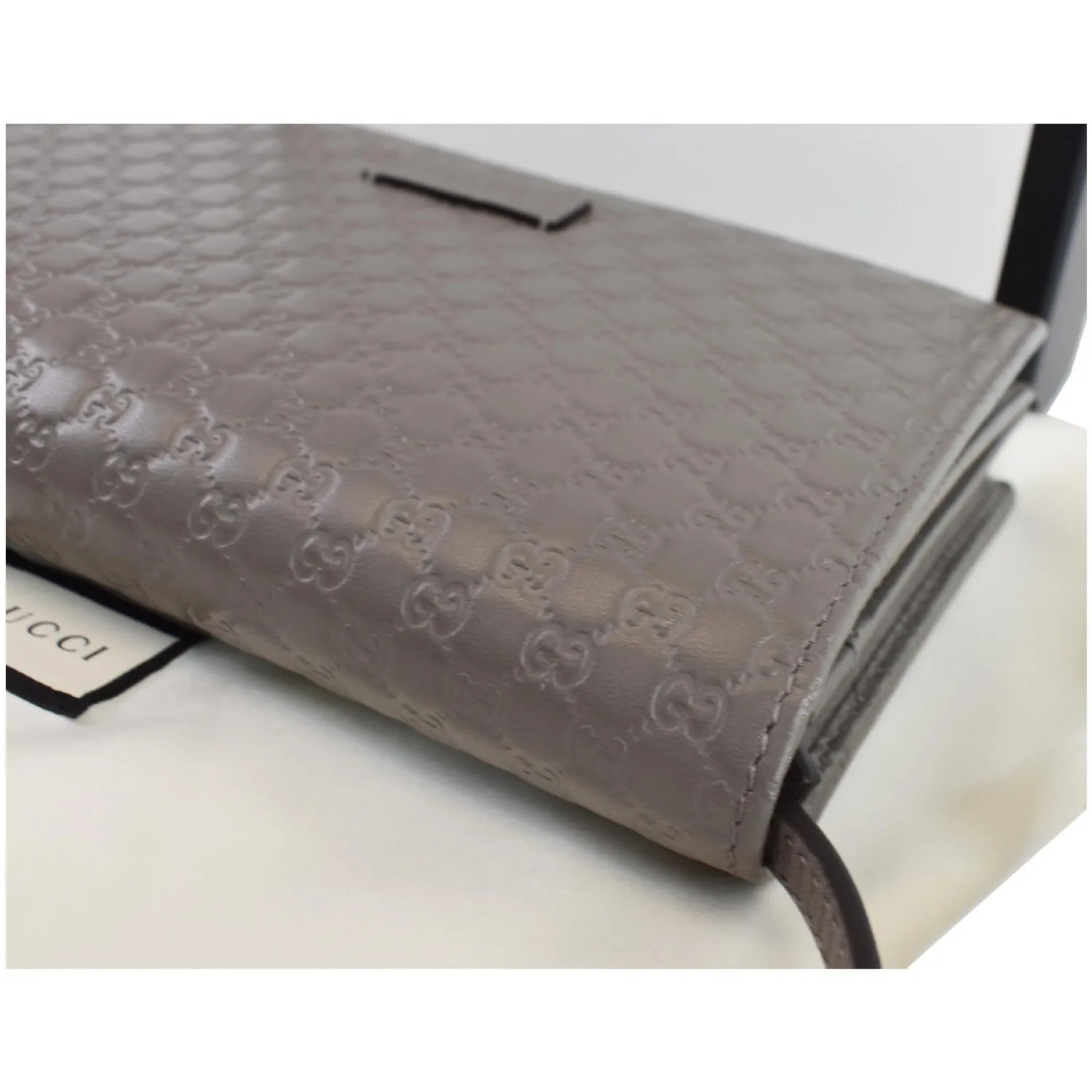 GUCCI Micro Guccissima Leather Crossbody Wallet Grey 466507