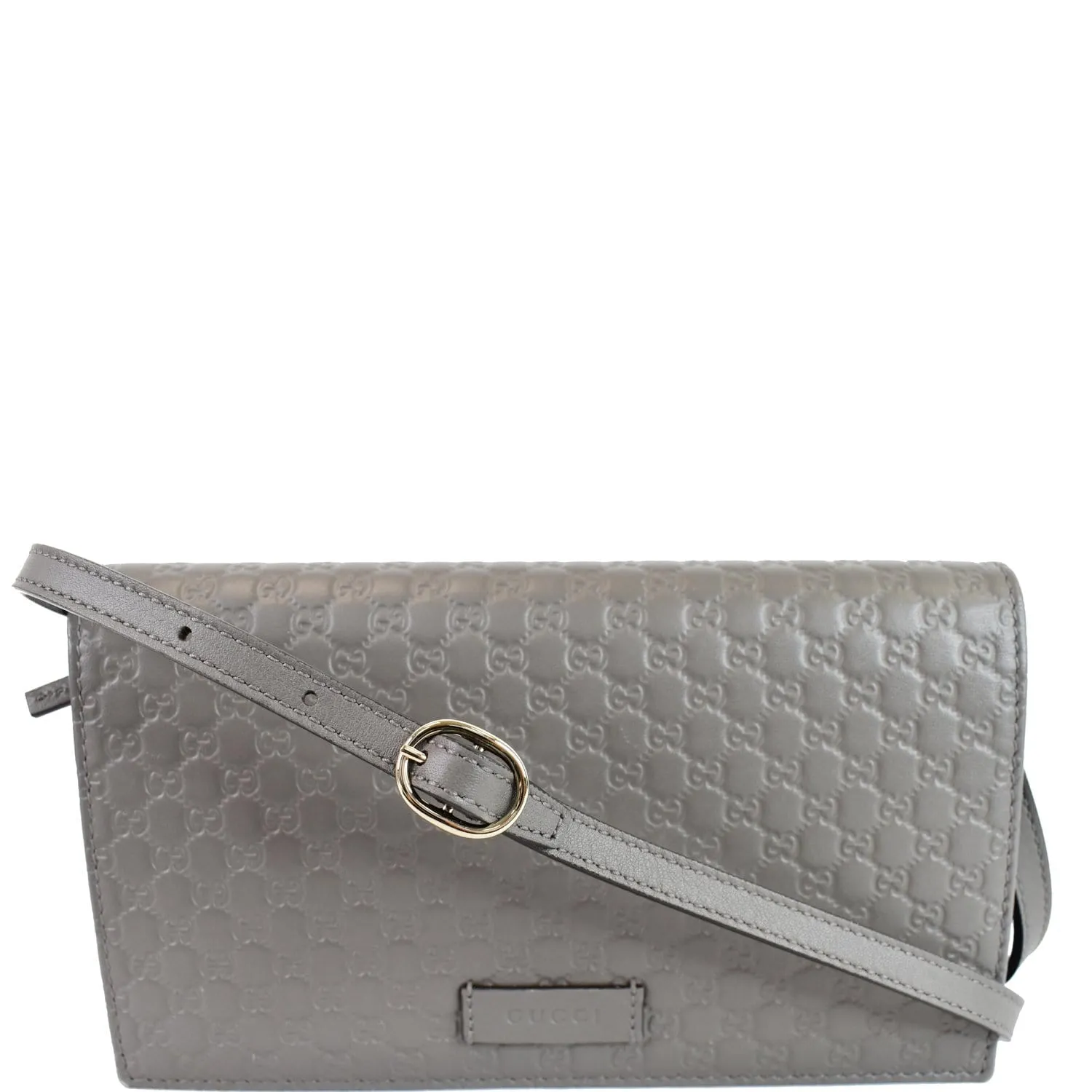 GUCCI Micro Guccissima Leather Crossbody Wallet Grey 466507
