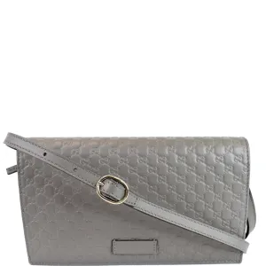GUCCI Micro Guccissima Leather Crossbody Wallet Grey 466507