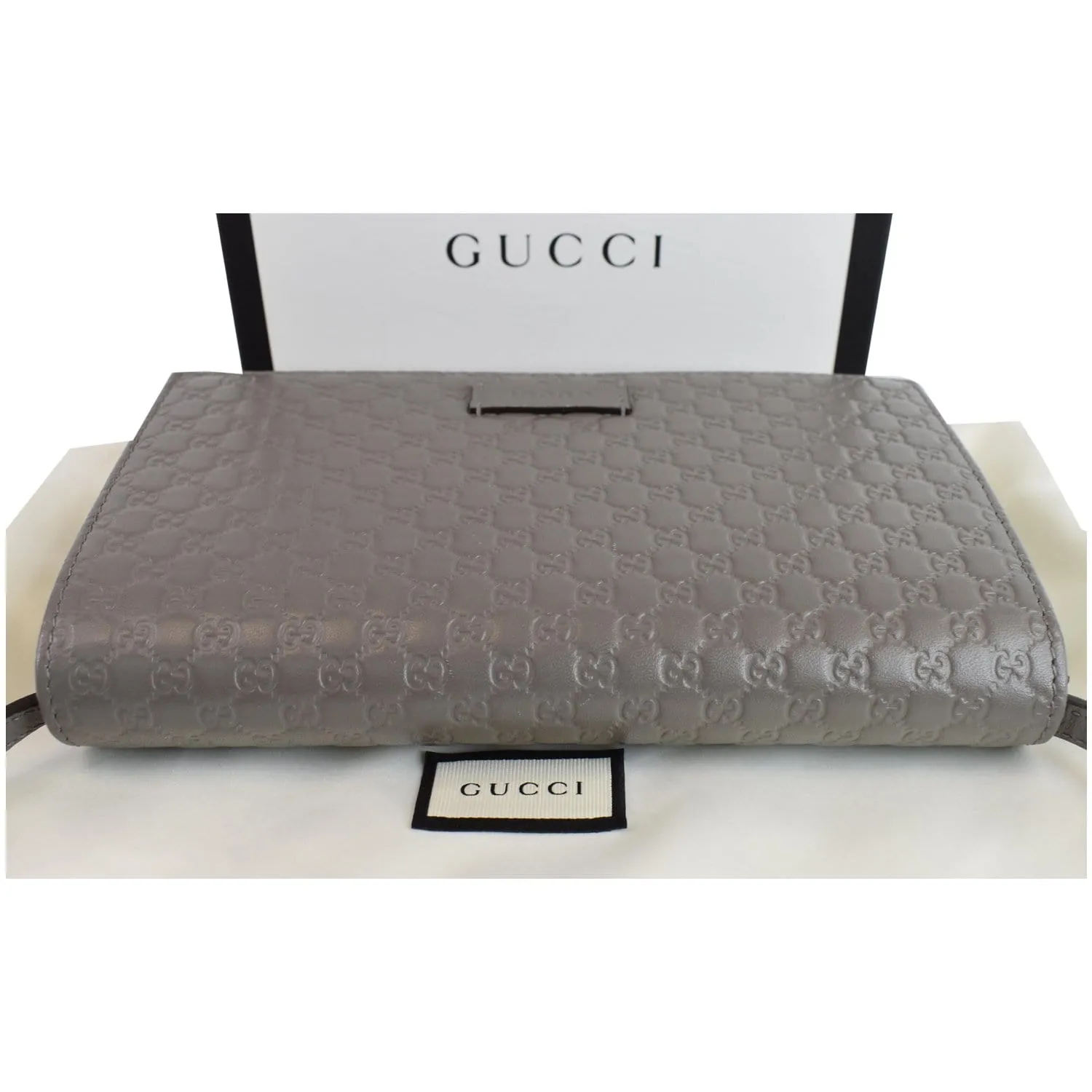 GUCCI Micro Guccissima Leather Crossbody Wallet Grey 466507