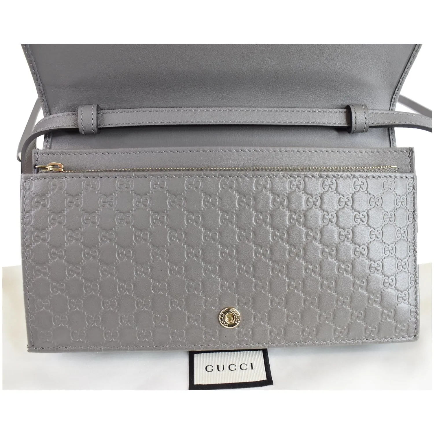 GUCCI Micro Guccissima Leather Crossbody Wallet Grey 466507