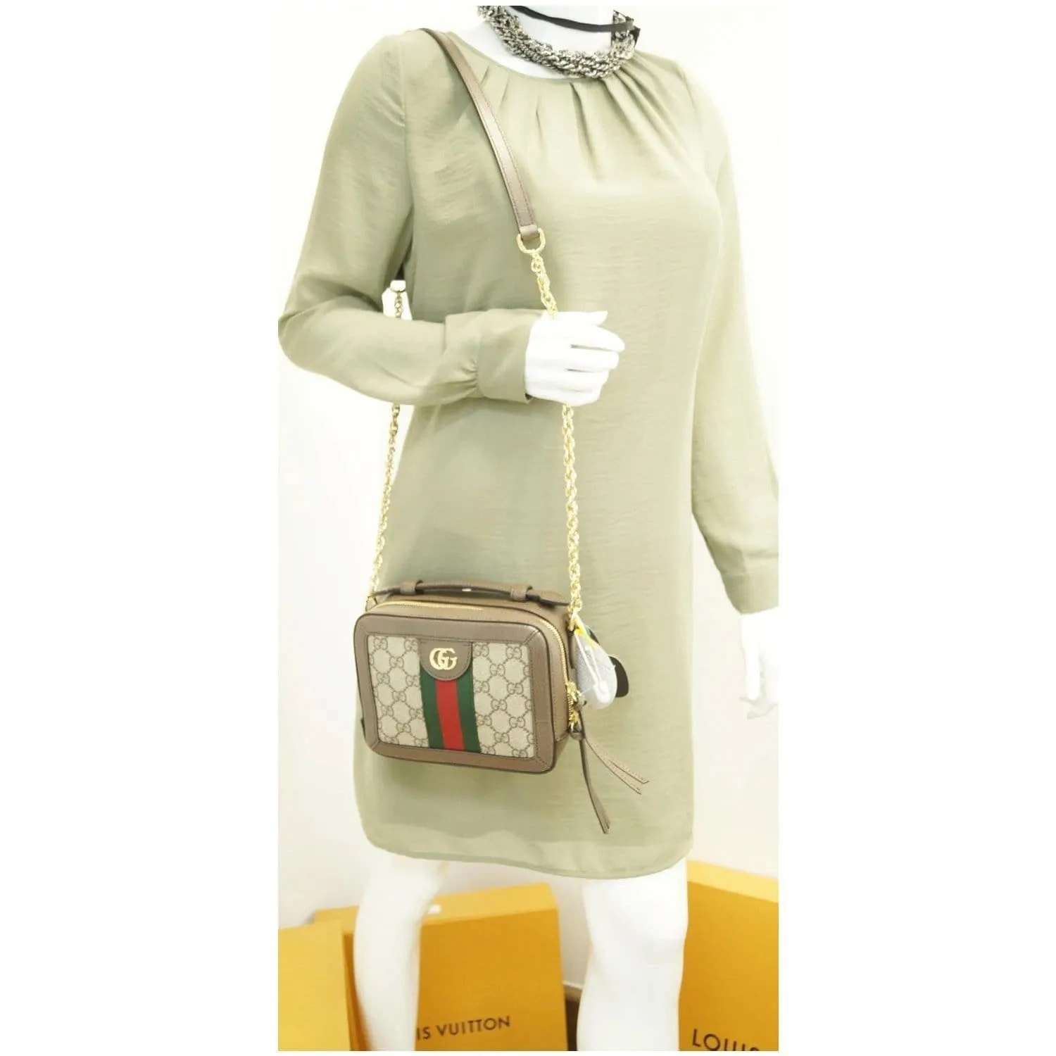 GUCCI Ophidia GG Mini Supreme Shoulder Bag Beige/Ebony 602576