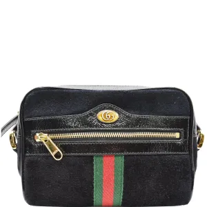 GUCCI Ophidia Mini Web Suede Leather Crossbody Bag Black 517350