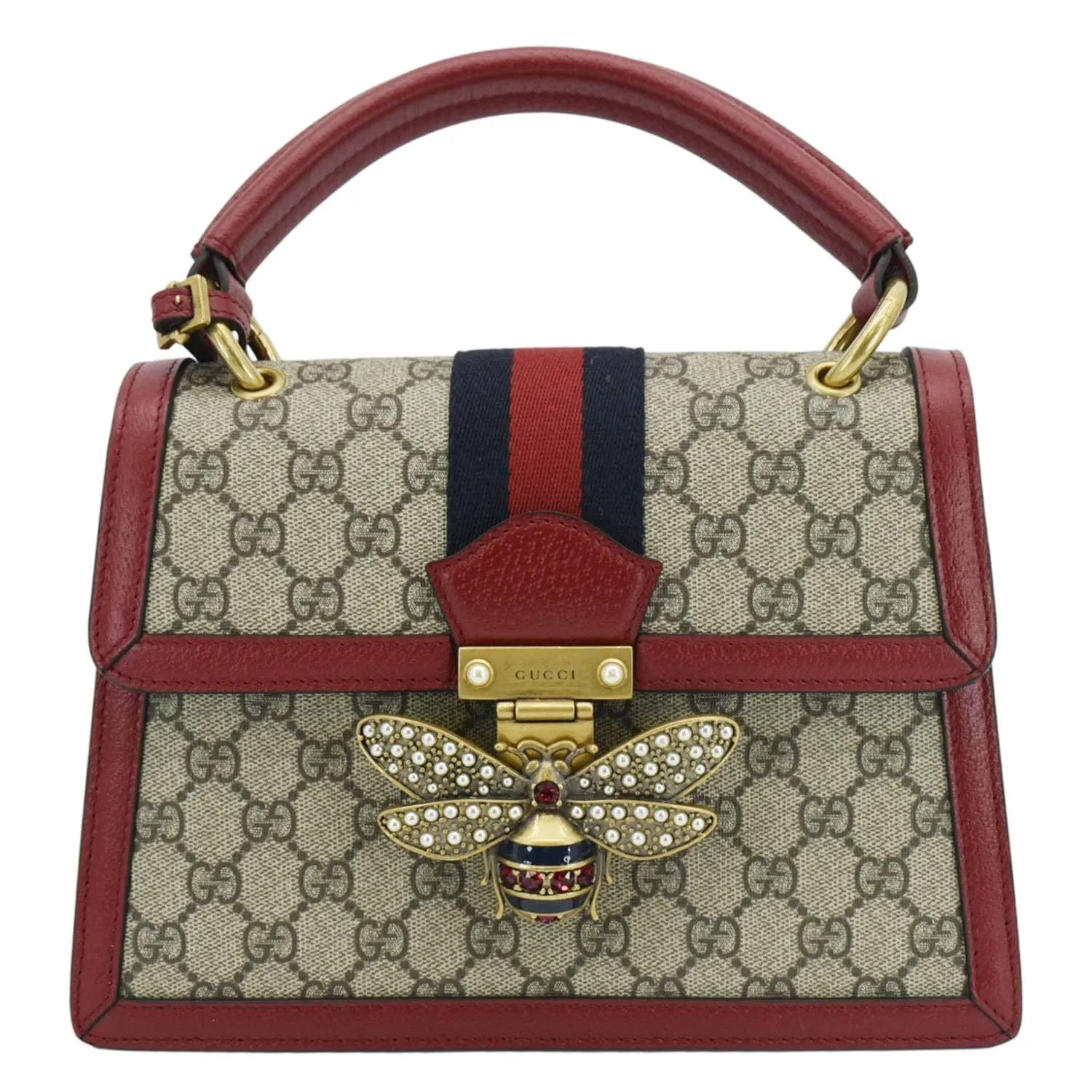 GUCCI Queen Margaret Bee GG Supreme Canvas Shoulder Bag Red 476541