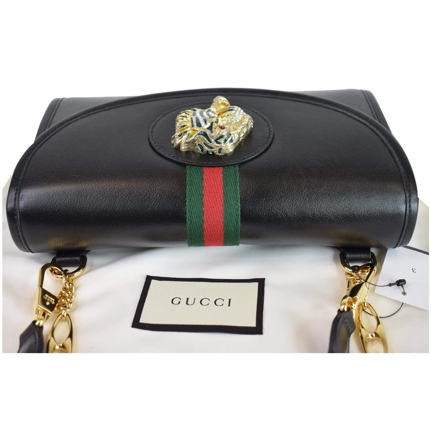 GUCCI Rajah Small Web Leather Shoulder Bag Black 570145 - 25% OFF