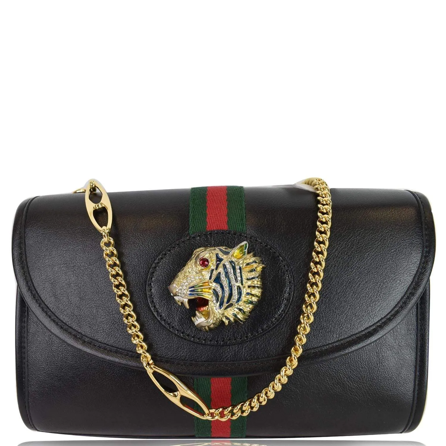 GUCCI Rajah Small Web Leather Shoulder Bag Black 570145 - 25% OFF