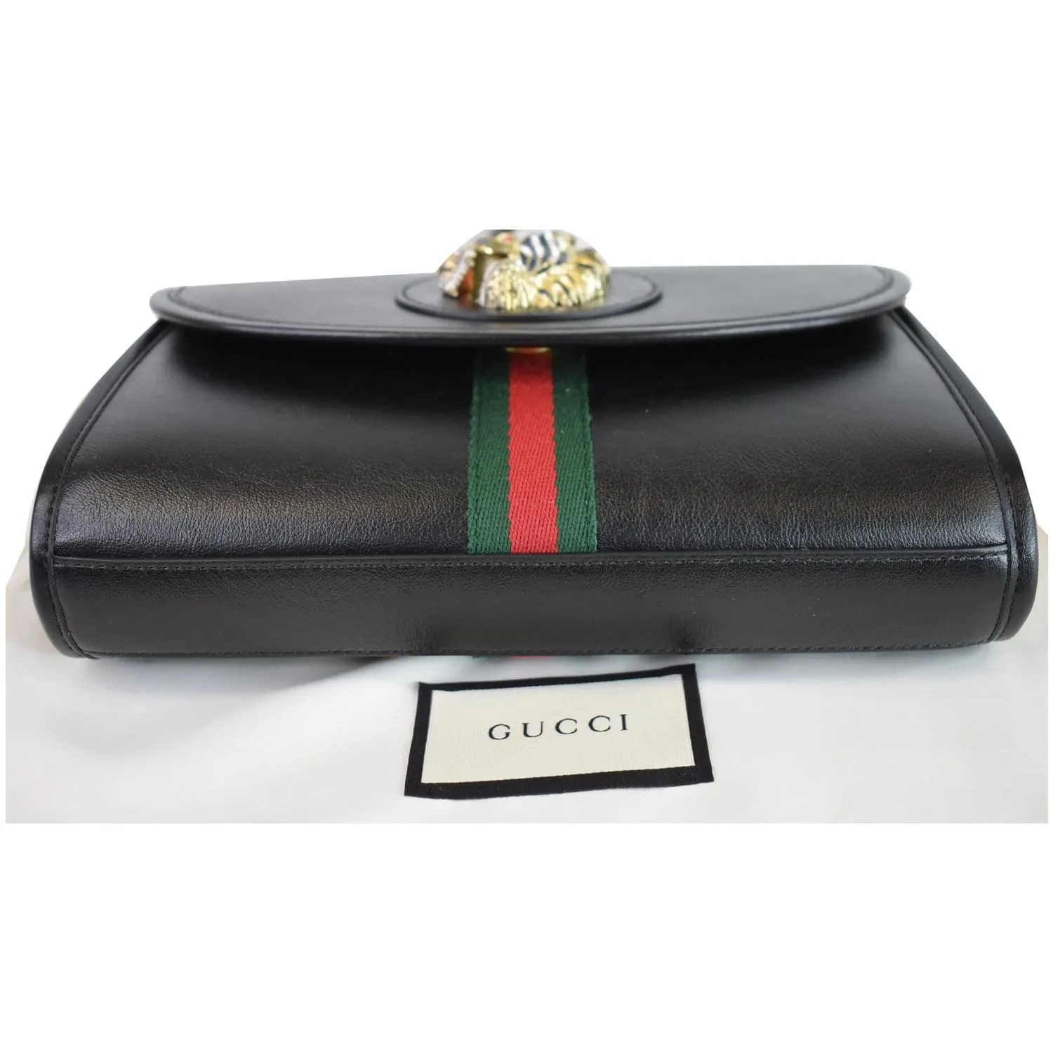GUCCI Rajah Small Web Leather Shoulder Bag Black 570145 - 25% OFF