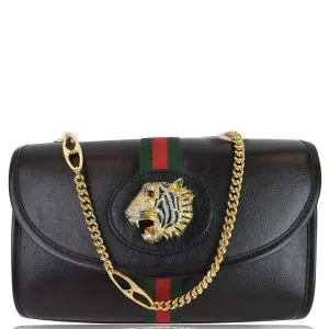 GUCCI Rajah Small Web Leather Shoulder Bag Black 570145 - 25% OFF