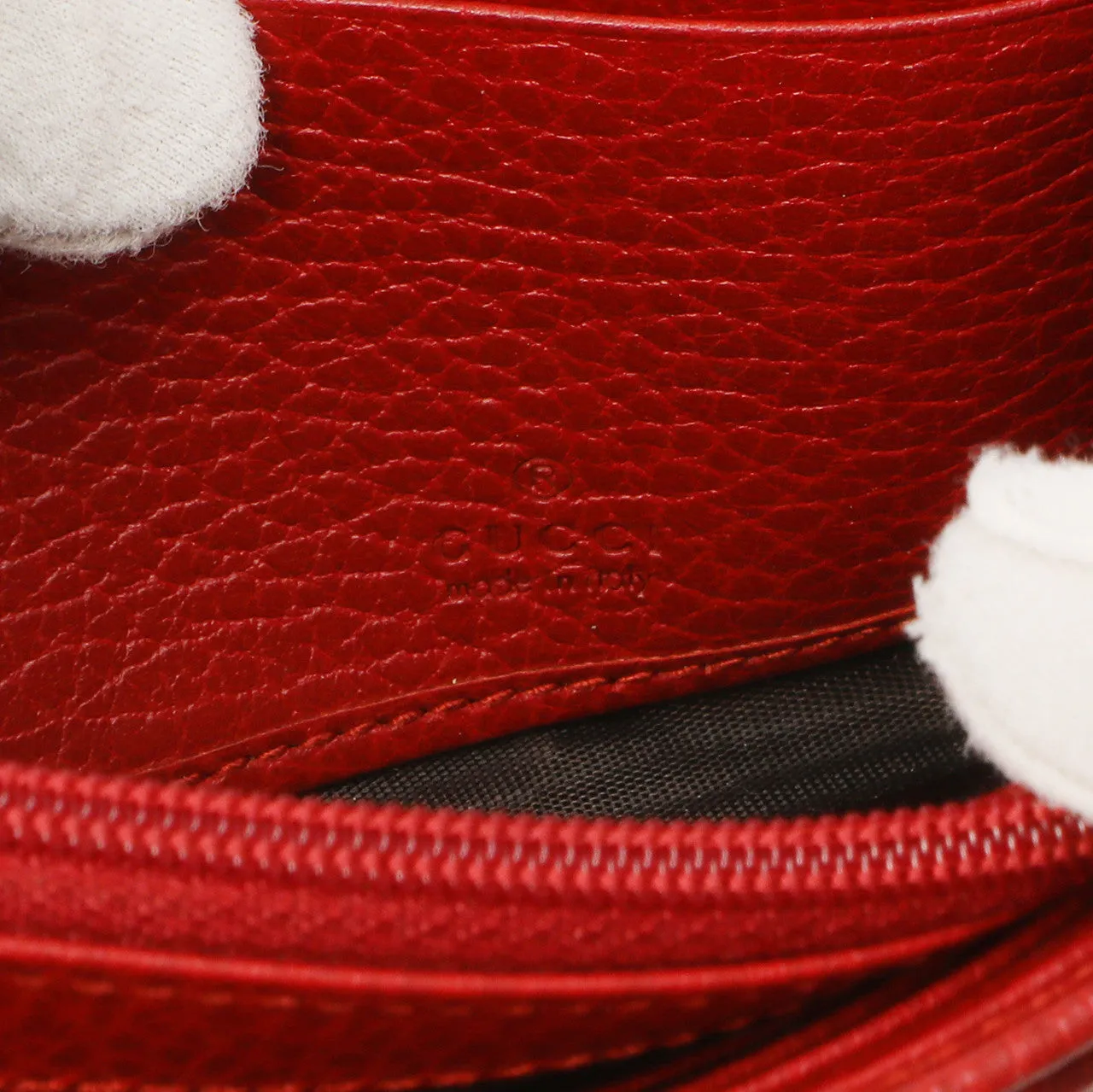 Gucci Red Dollar Calfskin Petite GG Marmont Chain Wallet