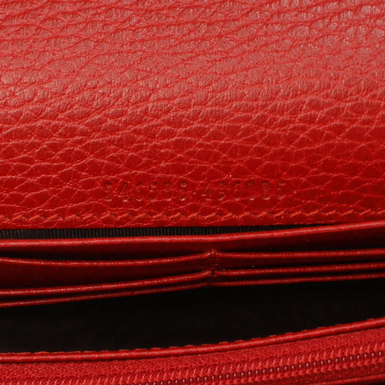 Gucci Red Dollar Calfskin Petite GG Marmont Chain Wallet