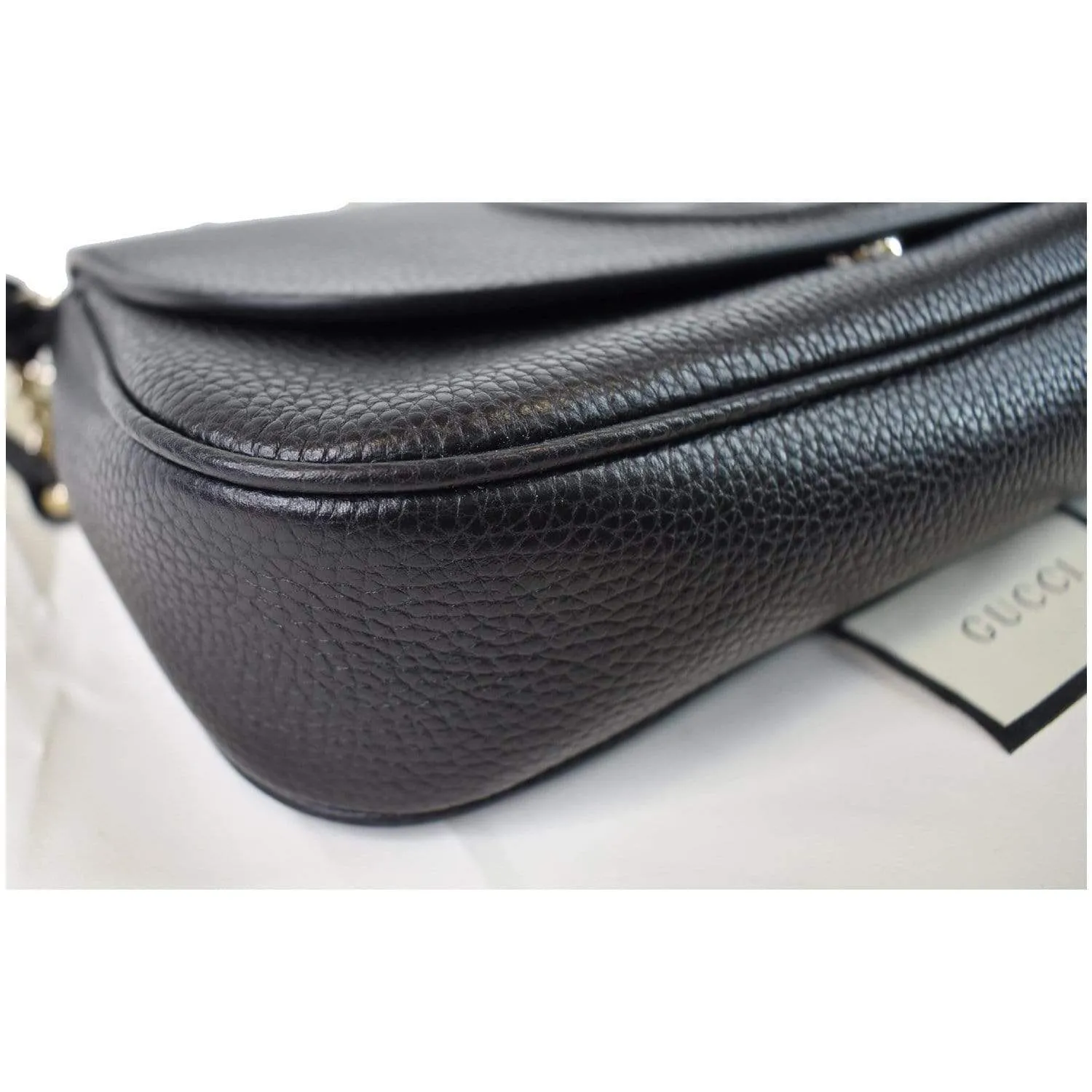 GUCCI Soho Chain Flap Leather Shoulder Bag Black 536224