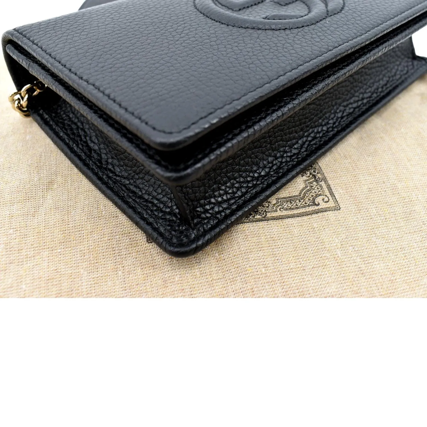 GUCCI Soho Leather Wallet On Chain Crossbody Bag Black 598211