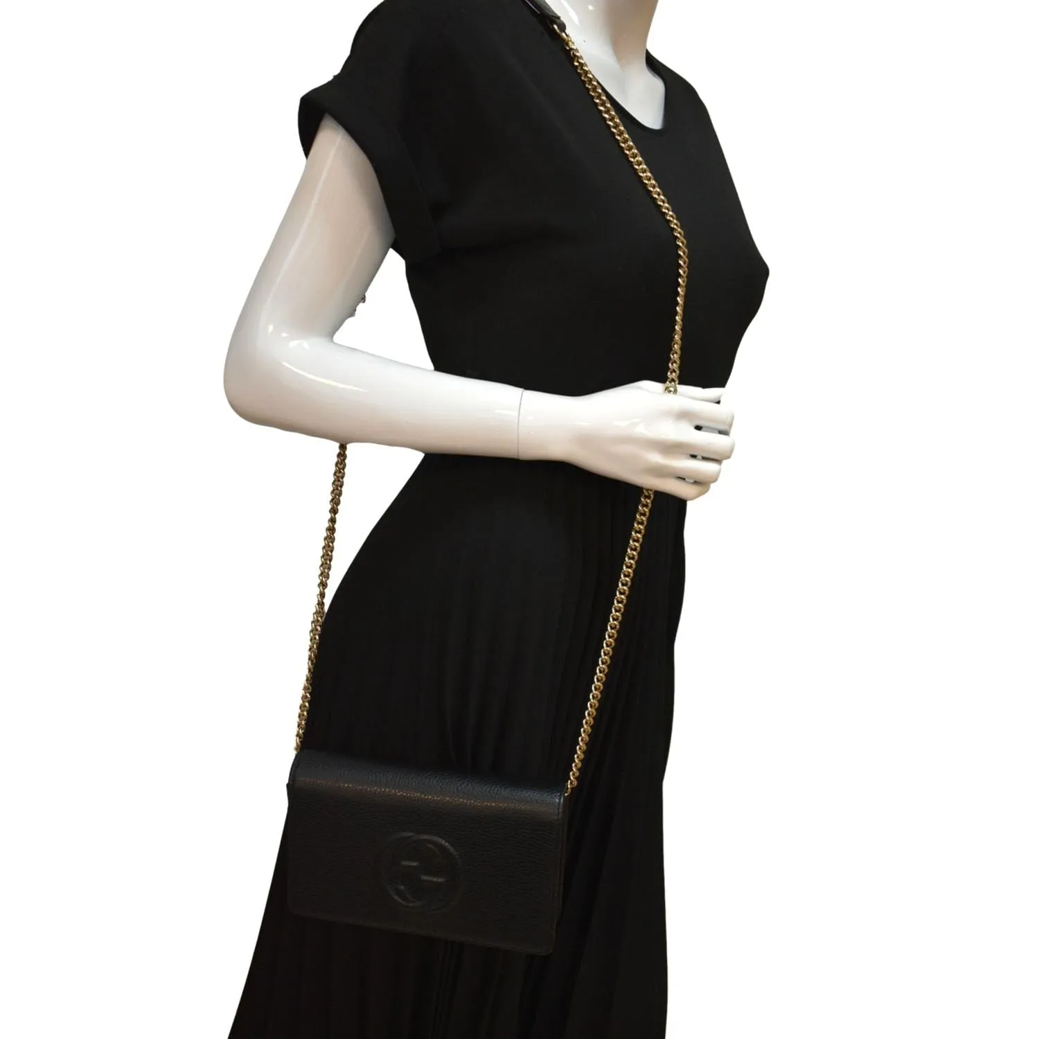 GUCCI Soho Leather Wallet On Chain Crossbody Bag Black 598211