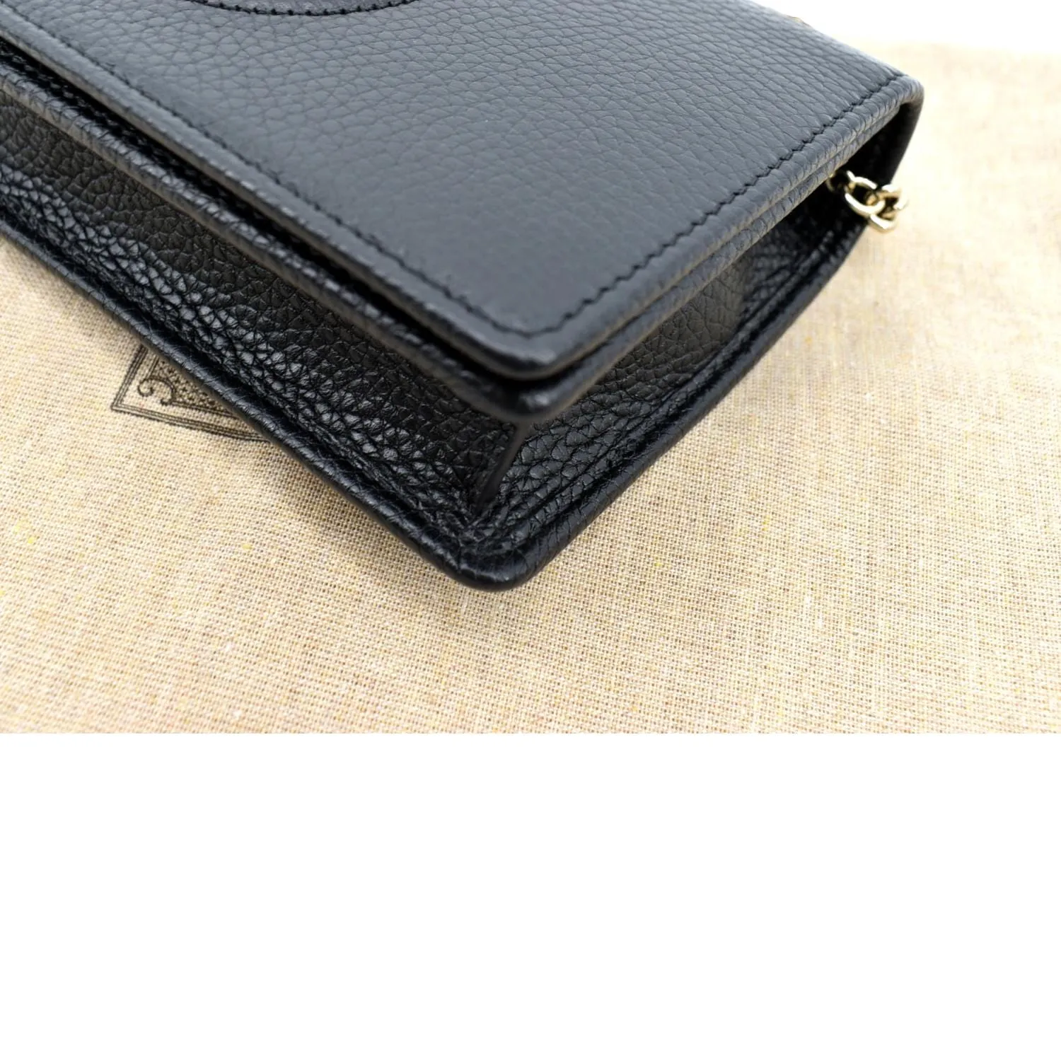 GUCCI Soho Leather Wallet On Chain Crossbody Bag Black 598211