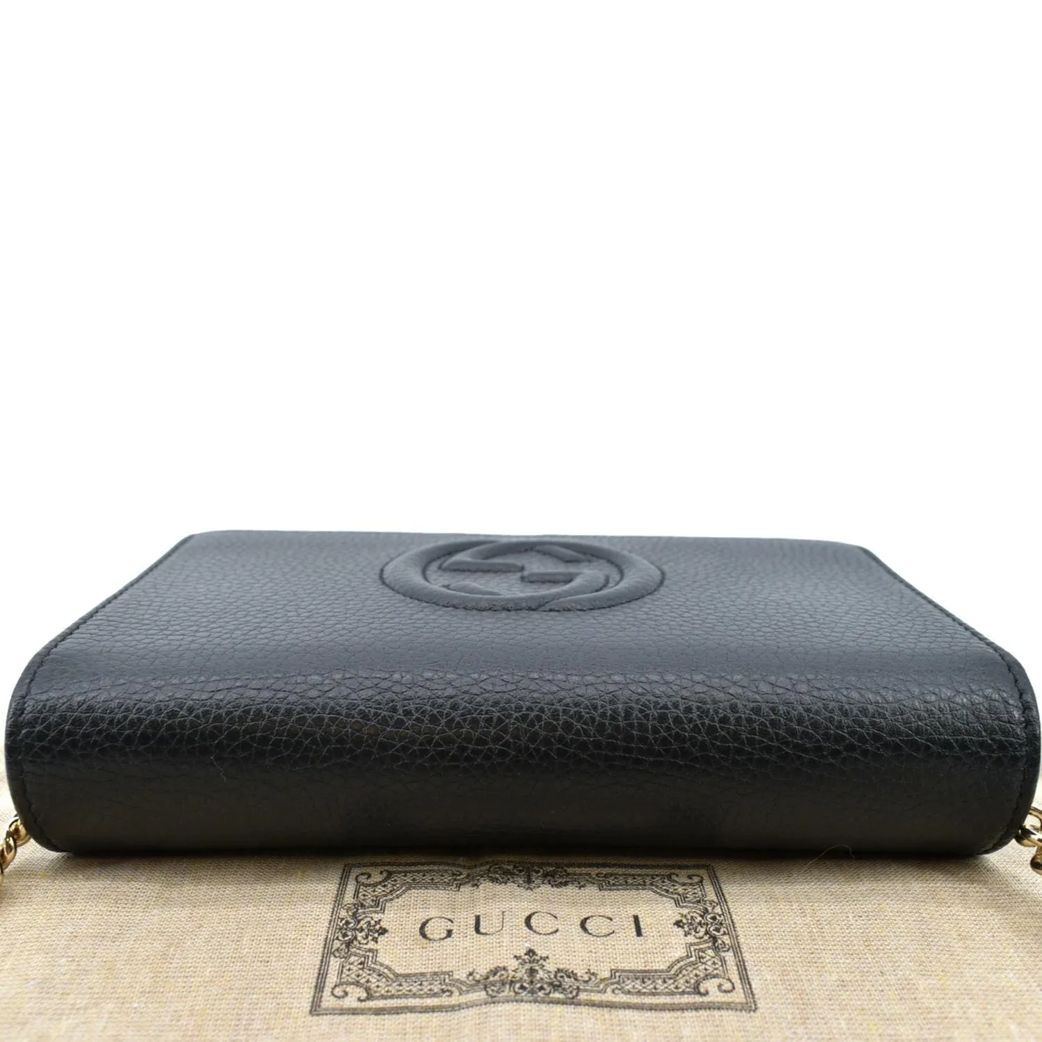 GUCCI Soho Leather Wallet On Chain Crossbody Bag Black 598211