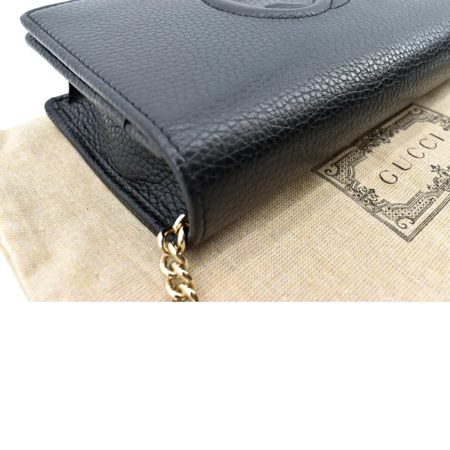 GUCCI Soho Leather Wallet On Chain Crossbody Bag Black 598211