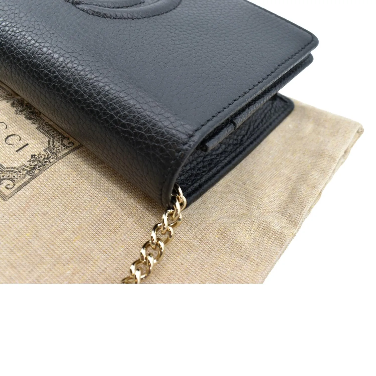 GUCCI Soho Leather Wallet On Chain Crossbody Bag Black 598211
