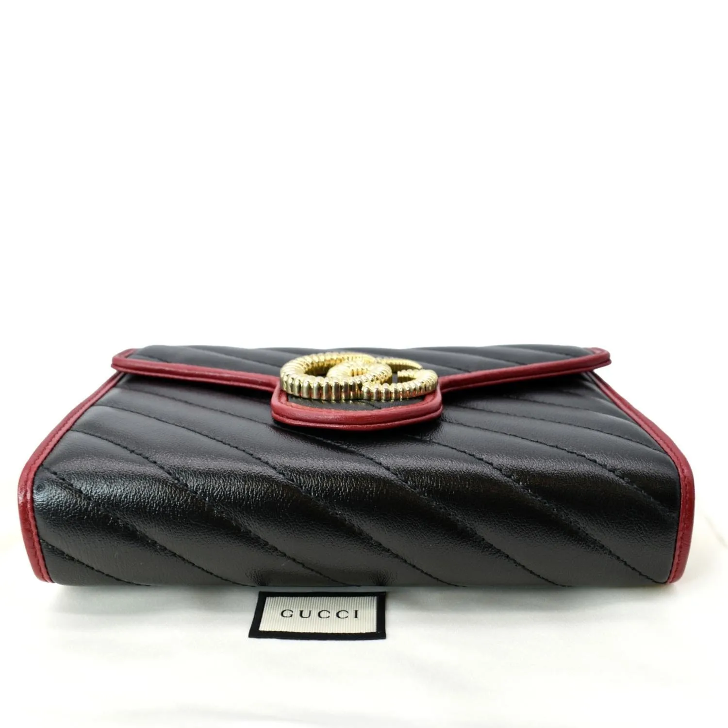 GUCCI Vintage Effect Diagonal Torchon Leather Chain Crossbody Bag Black 573807