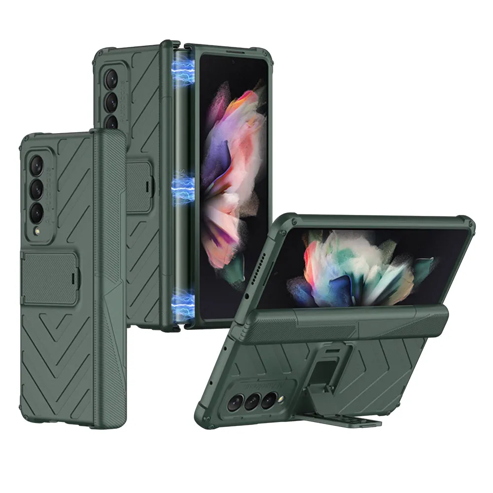 Heavy duty Armor Magnetic Hinge Cover For Samsung Galaxy Z Fold 3 5G Case Anti-knock Stand Cover For Galaxy Z Fold 3 Funda