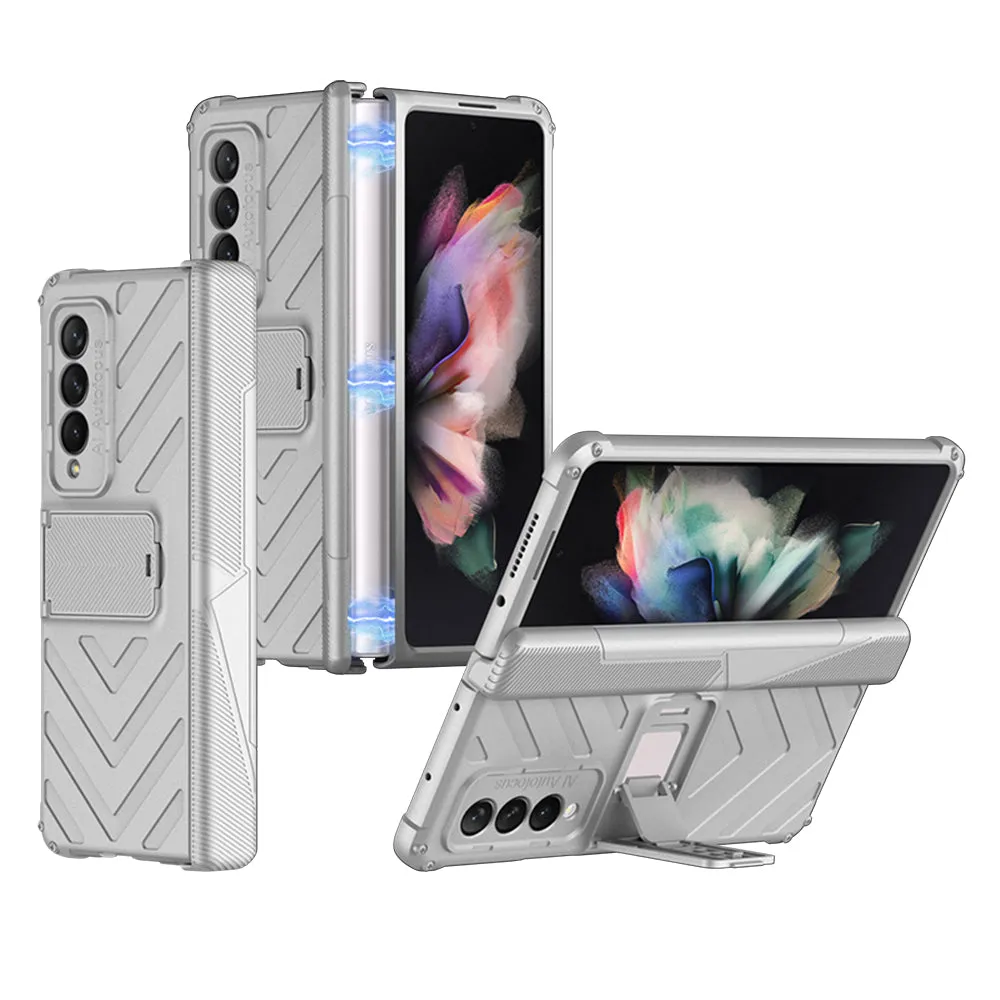 Heavy duty Armor Magnetic Hinge Cover For Samsung Galaxy Z Fold 3 5G Case Anti-knock Stand Cover For Galaxy Z Fold 3 Funda