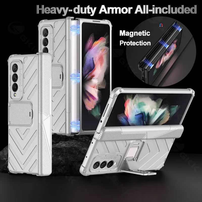 Heavy duty Armor Magnetic Hinge Cover For Samsung Galaxy Z Fold 3 5G Case Anti-knock Stand Cover For Galaxy Z Fold 3 Funda