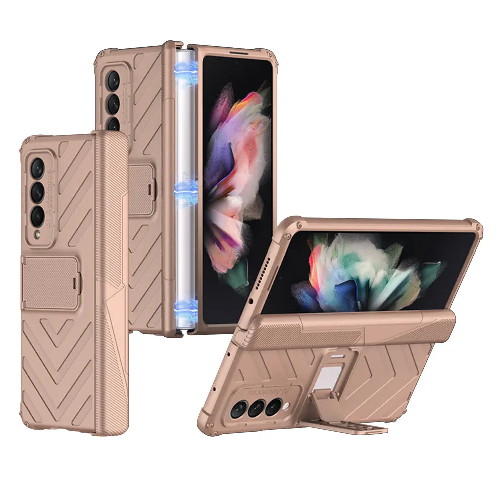 Heavy duty Armor Magnetic Hinge Cover For Samsung Galaxy Z Fold 3 5G Case Anti-knock Stand Cover For Galaxy Z Fold 3 Funda