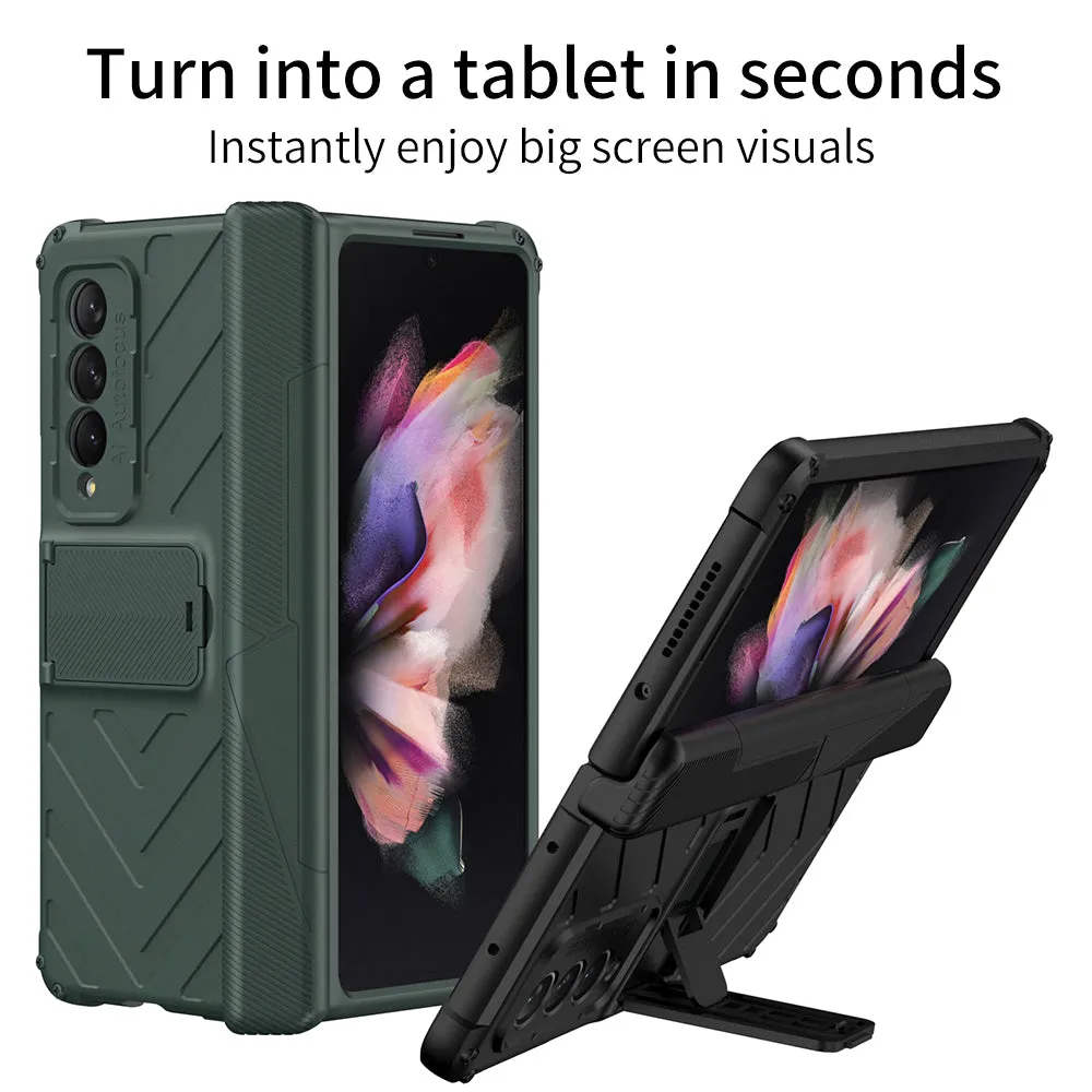 Heavy duty Armor Magnetic Hinge Cover For Samsung Galaxy Z Fold 3 5G Case Anti-knock Stand Cover For Galaxy Z Fold 3 Funda