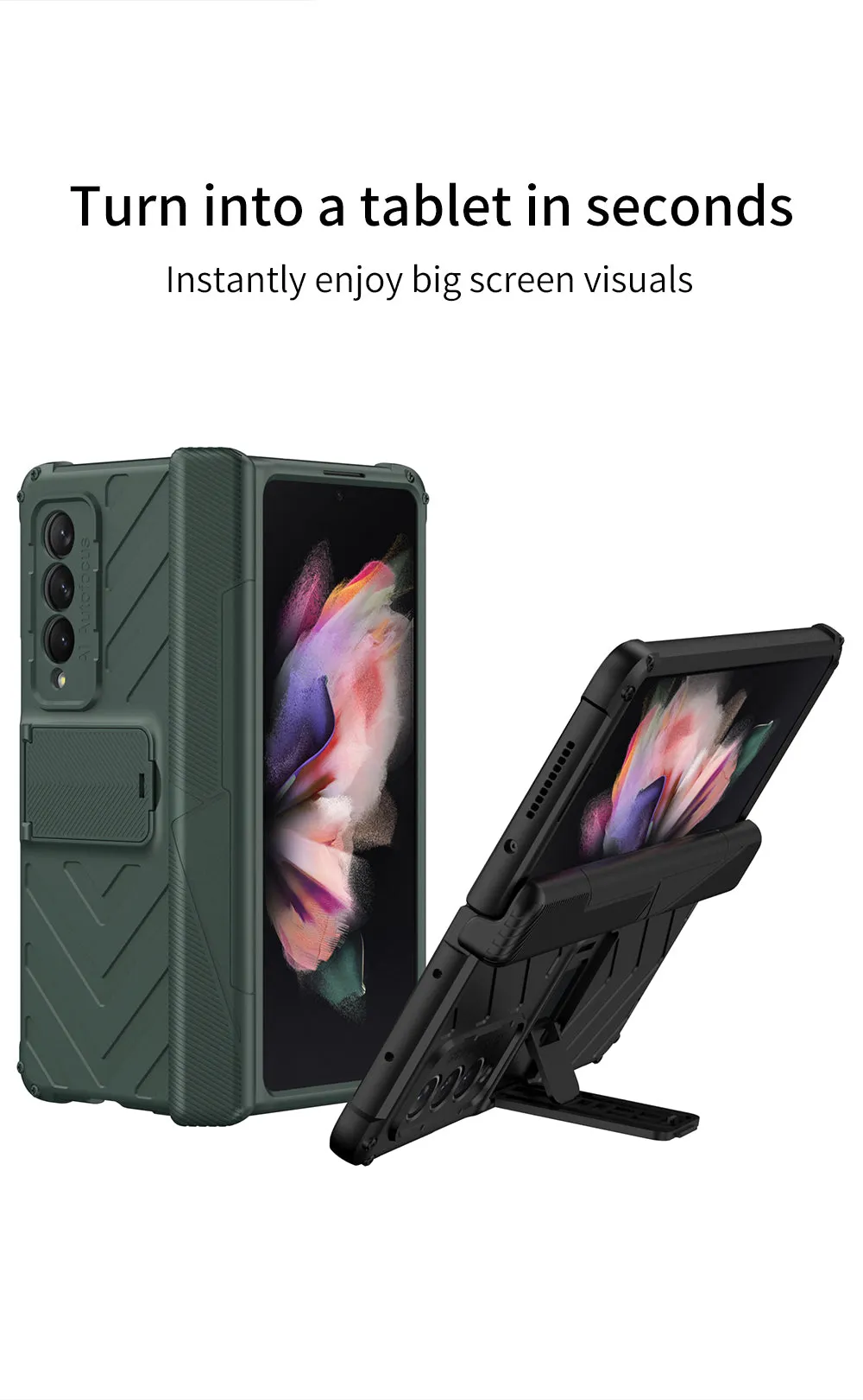 Heavy duty Armor Magnetic Hinge Cover For Samsung Galaxy Z Fold 3 5G Case Anti-knock Stand Cover For Galaxy Z Fold 3 Funda