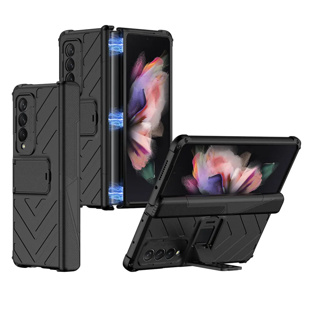 Heavy duty Armor Magnetic Hinge Cover For Samsung Galaxy Z Fold 3 5G Case Anti-knock Stand Cover For Galaxy Z Fold 3 Funda