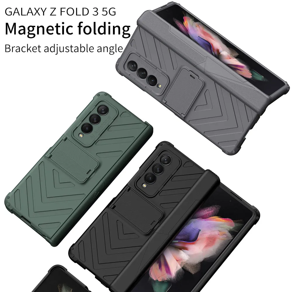 Heavy duty Armor Magnetic Hinge Cover For Samsung Galaxy Z Fold 3 5G Case Anti-knock Stand Cover For Galaxy Z Fold 3 Funda
