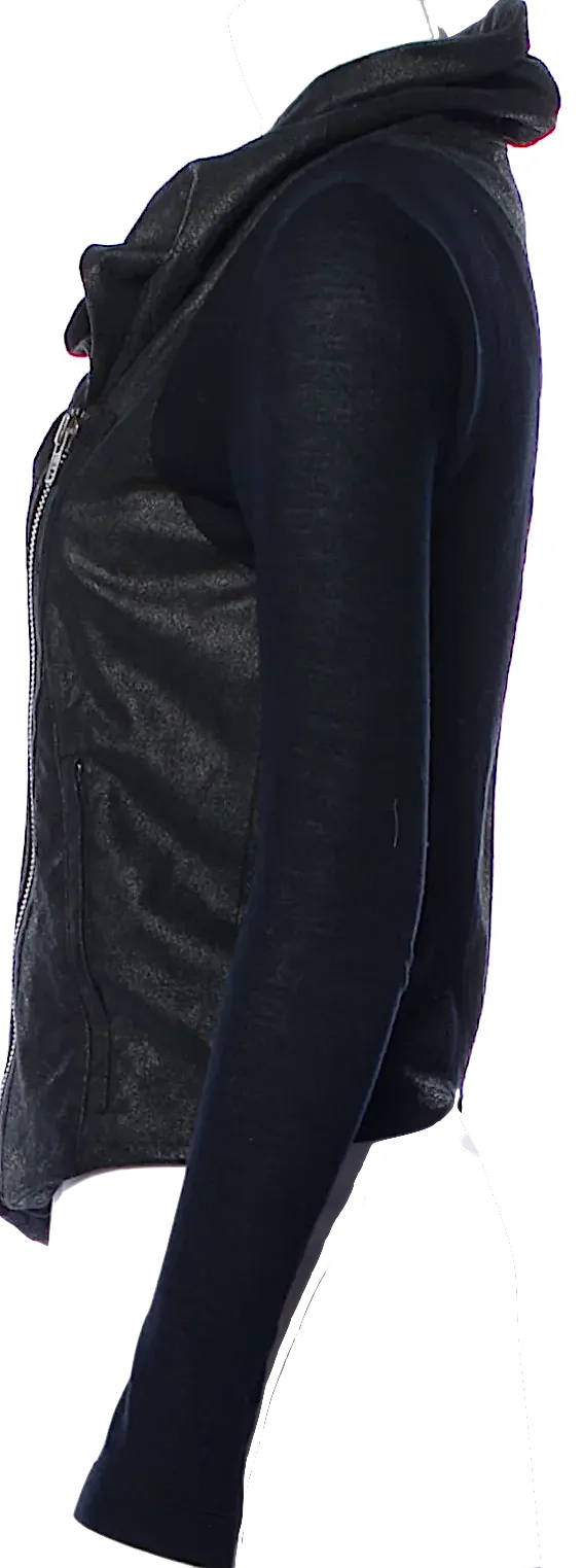 Helmut Lang NY. Black Lamb Leather Cowl Neck Moto Style Jacket