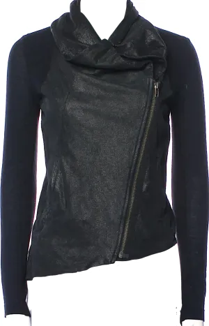 Helmut Lang NY. Black Lamb Leather Cowl Neck Moto Style Jacket