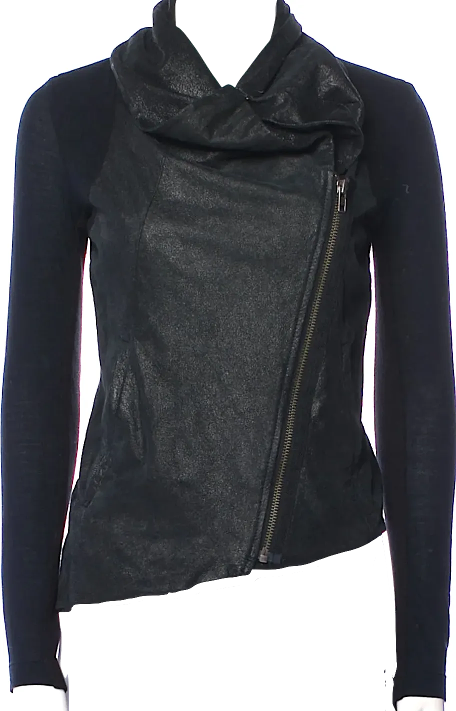 Helmut Lang NY. Black Lamb Leather Cowl Neck Moto Style Jacket
