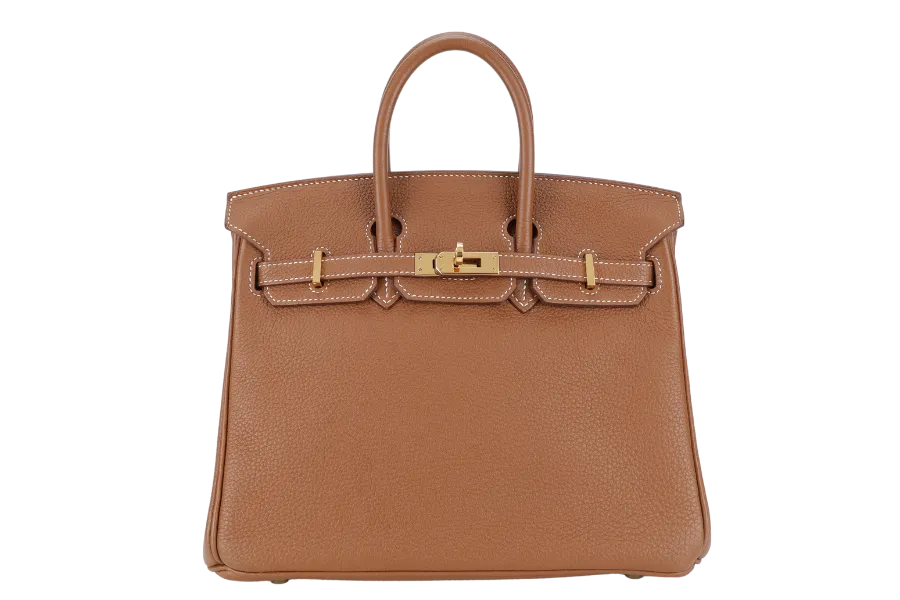 HERMES BIRKIN 25 GOLD TOGO GOLD HARDWARE STAMP X (2016} WITH LOCK & KEYS, RAINCOAT AND DUST COVER