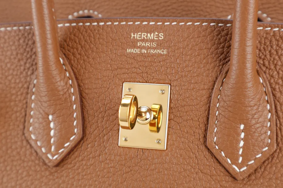 HERMES BIRKIN 25 GOLD TOGO GOLD HARDWARE STAMP X (2016} WITH LOCK & KEYS, RAINCOAT AND DUST COVER