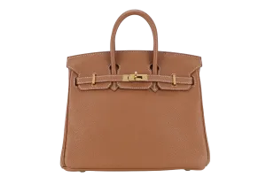 HERMES BIRKIN 25 GOLD TOGO GOLD HARDWARE STAMP X (2016} WITH LOCK & KEYS, RAINCOAT AND DUST COVER