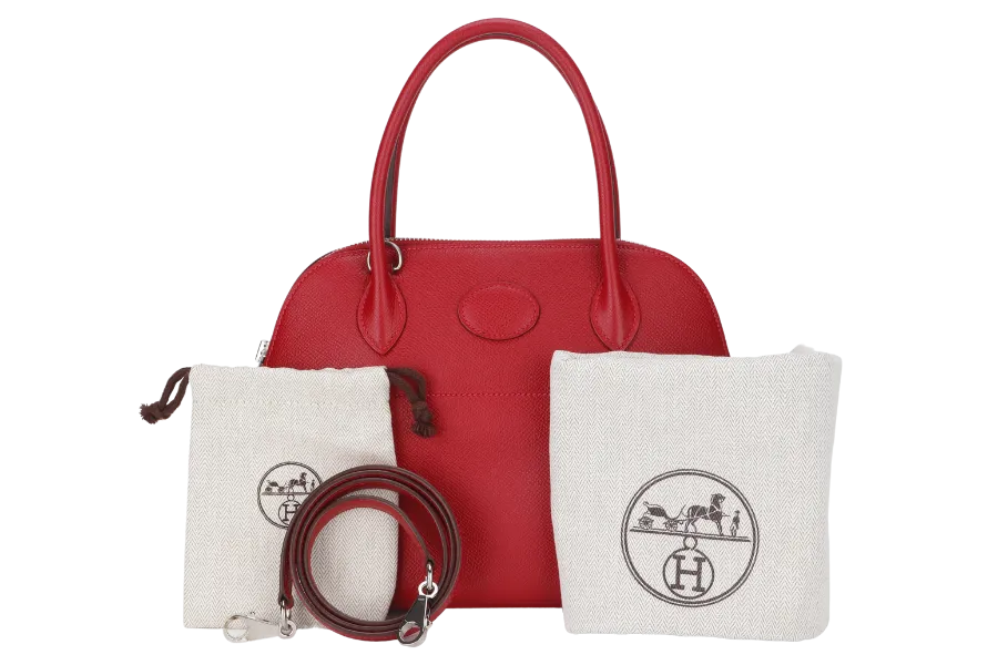HERMES BOLIDE 27 ROUGE CASAQUE EPSOM LEATHER (STAMP T) WITH STRAP, CARE CARD & DUST COVER