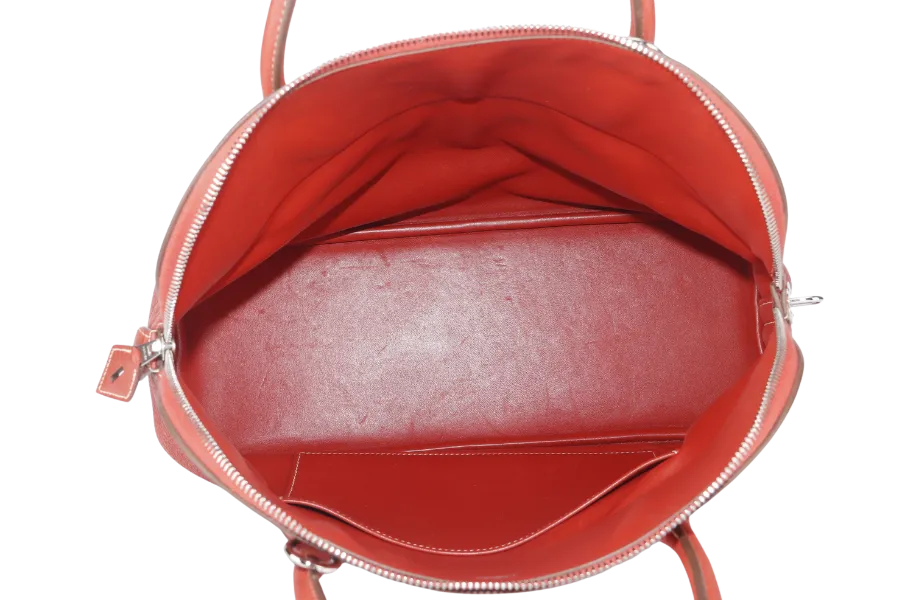 HERMES BOLIDE 35 SANGUINE CLEMENCE SILVER HARDWARE STAMP P SQUARE (YEAR 2012) WITH STRAPS, KEYS, LOCK AND DUST COVER