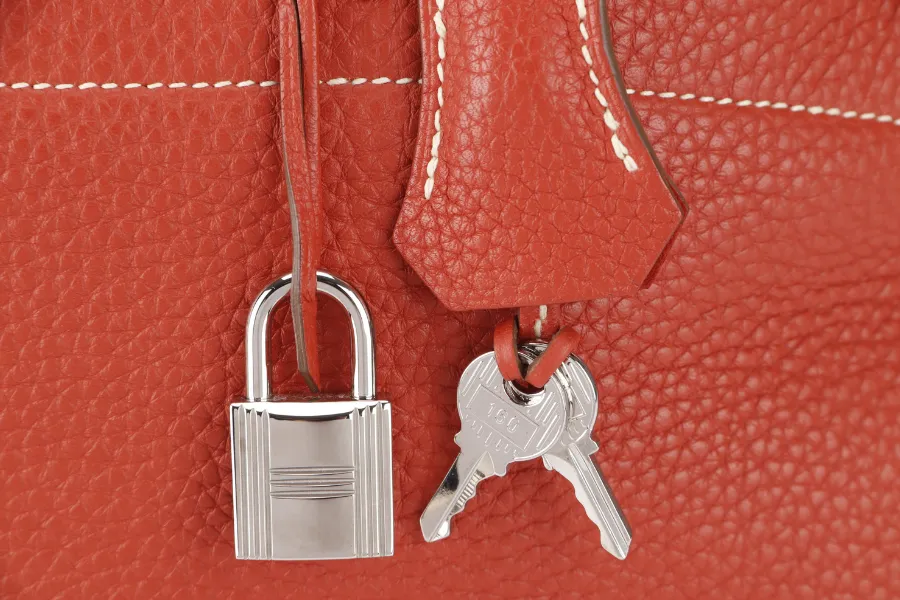 HERMES BOLIDE 35 SANGUINE CLEMENCE SILVER HARDWARE STAMP P SQUARE (YEAR 2012) WITH STRAPS, KEYS, LOCK AND DUST COVER