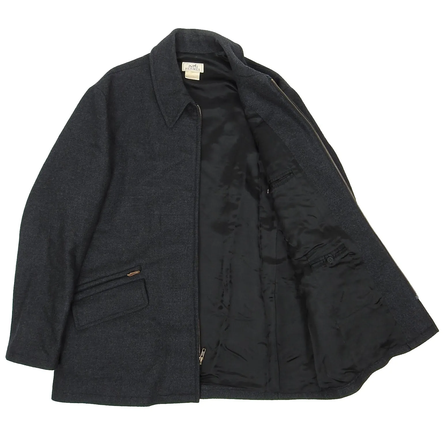 Hermes Charcoal Wool Coat Size 58