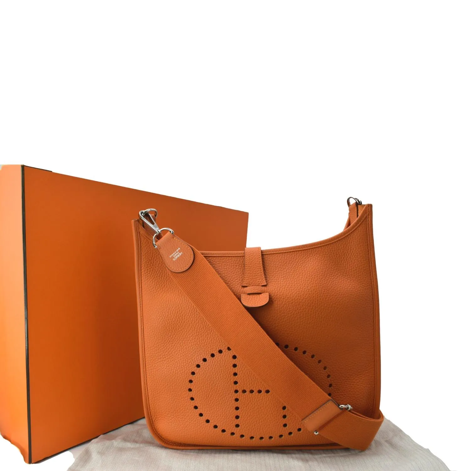 HERMES Evelyne PM III Clemence Leather Crossbody Bag Orange