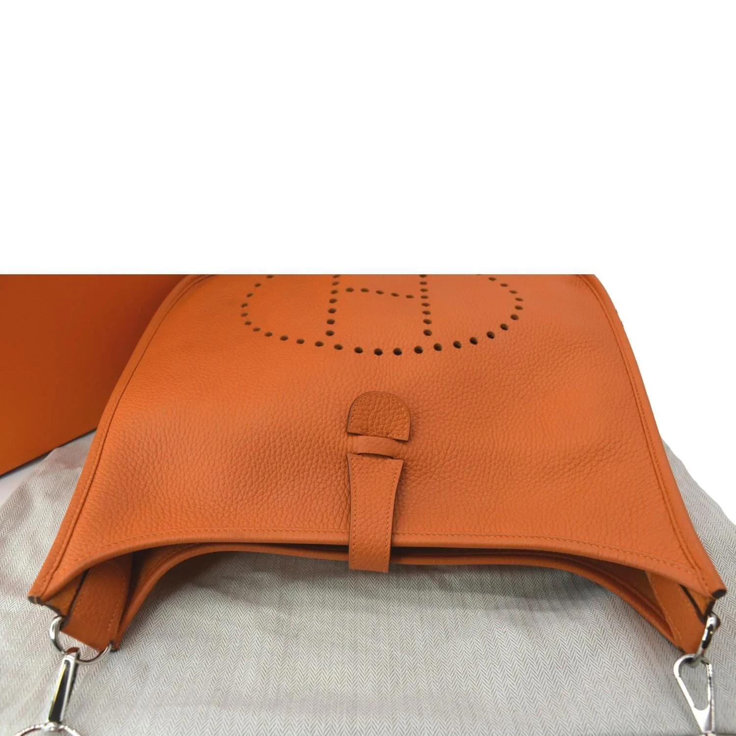 HERMES Evelyne PM III Clemence Leather Crossbody Bag Orange