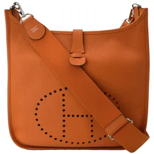 HERMES Evelyne PM III Clemence Leather Crossbody Bag Orange