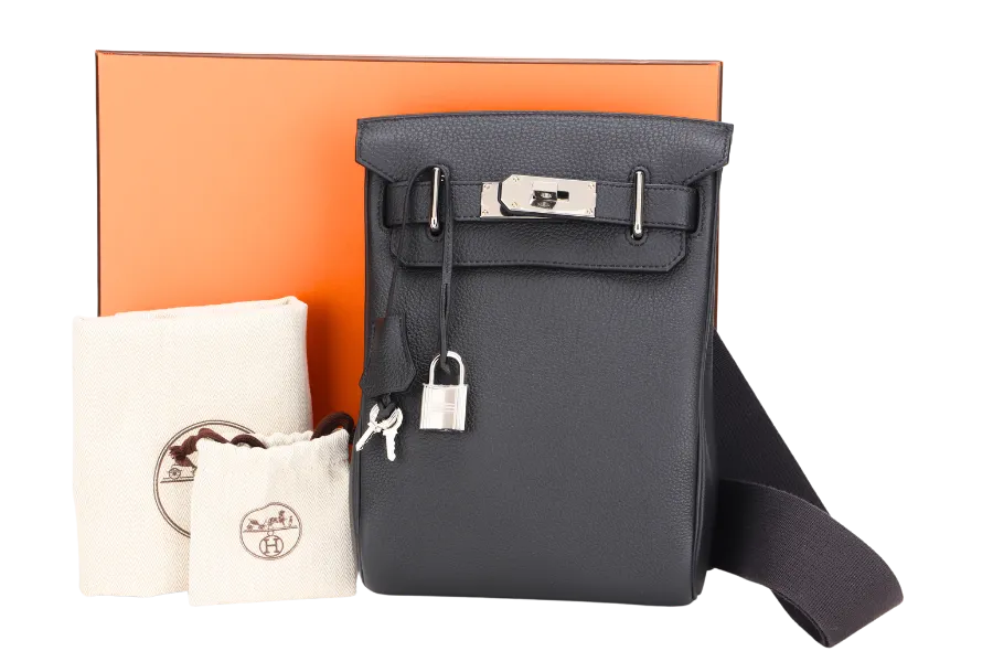 HERMES HAC A DOS PM (STAMP B) PLOMB COLOR TOGO LEATHER SILVER HARDWARE, WITH DUST COVER & BOX